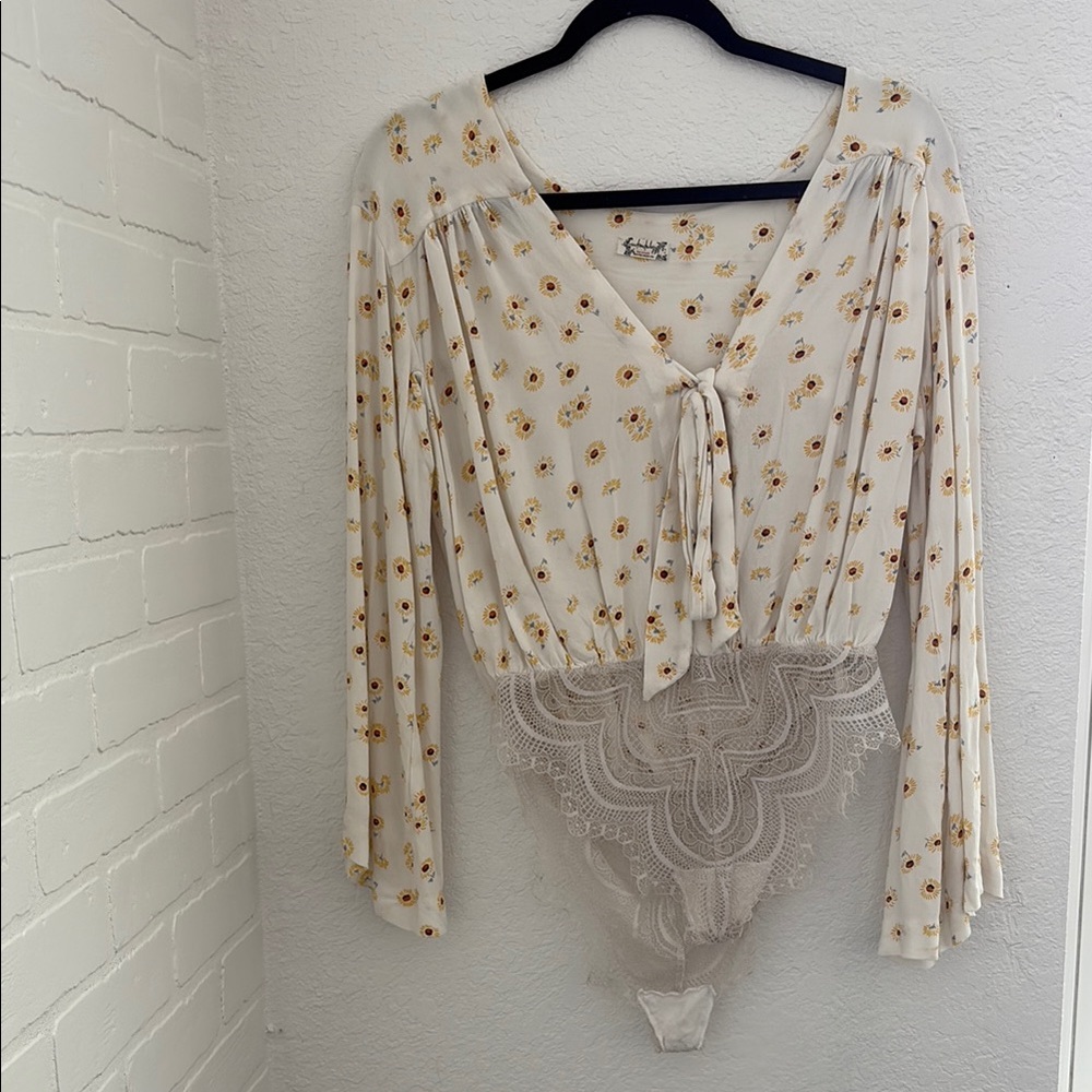 Free People White and Yellow Blouse